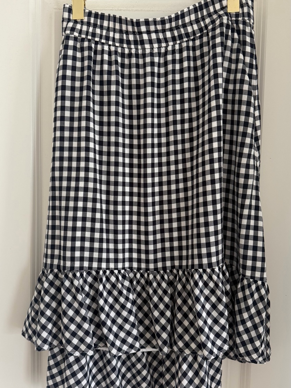 J. Crew Black and White Gingham High-Low Ruffle Skirt